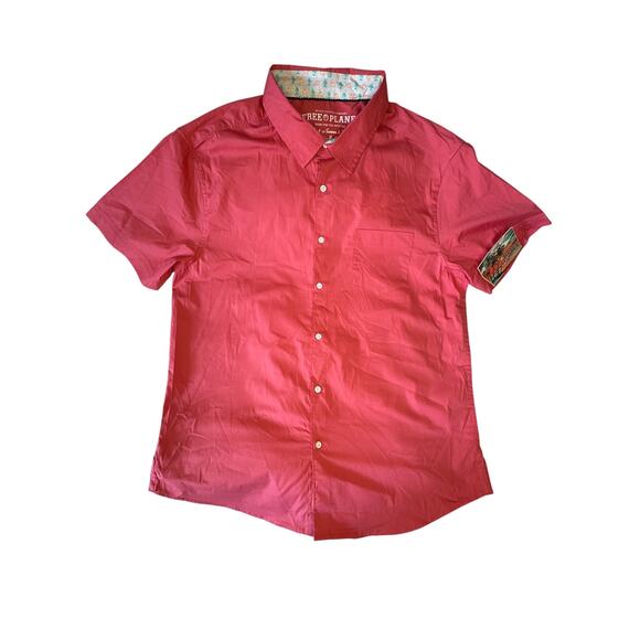 Free Planet Men's Button Up Shirt size L‎ Faded Red Casual Short Sleeve Cotton - Picture 1 of 8